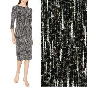 Nine West Glitter Metallic Stretch Knit Dress Midi Event Cocktail Black Size14